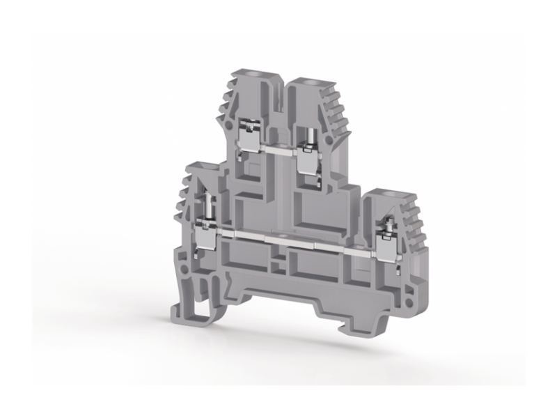 Klemsan 2,5mm2,screw type,1 input 1 output double deck terminal block,Insulation material PA,Grey; 325249