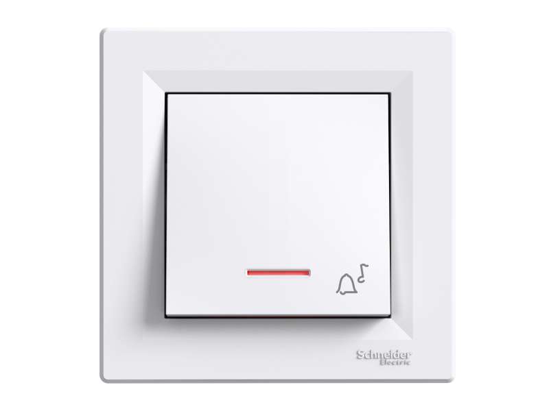 Schneider Electric Asfora- 1P taster-10A vijčani priključci,lokatorska lampica,simbol zvona,beli;EPH1700321