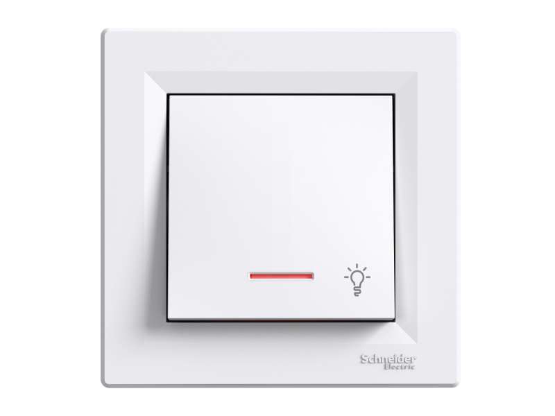 Schneider Electric Asfora - jednopolni taster -10A bez zavrtnja, lokat. lamp., simbol svetla, beli;EPH1800121