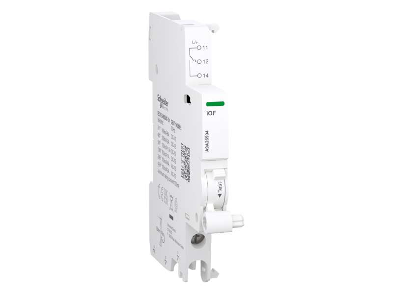Schneider Electric Auxiliary contact, Acti9 A9A, iOF, 1 C/O, 100mA to 6A, 24VAC to 415VAC, 24-130 VDC, bottom connection; A9A26904