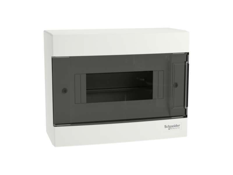 Schneider Electric Easy9 EU, nadgradna tabla, 1x8 M, 2 priključna bloka PE/N, zatamnjena vrata; EZ9EUC108