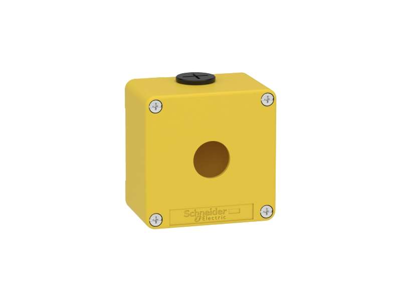 Schneider Electric Harmony XAP, XB2 SL, Empty control station, zinc alloy, yellow, M20, 1 cut-out 22mm, 80 x 80 x 51,5, UL cULus; XAPK1201