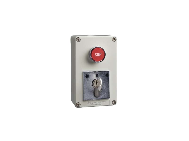 Schneider Electric Key operated control station, Harmony XAPS, surface mounting, key switch selector, 3 positions, spring return, 1NO, 1 stop push