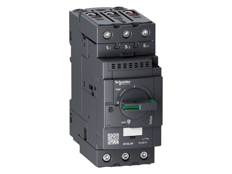 Schneider Electric Motorni zaštitni prekidač, TeSys GV3, 3P, 80 A, magnetni, zakretna ručica, EverLink priključcima;GV3L80