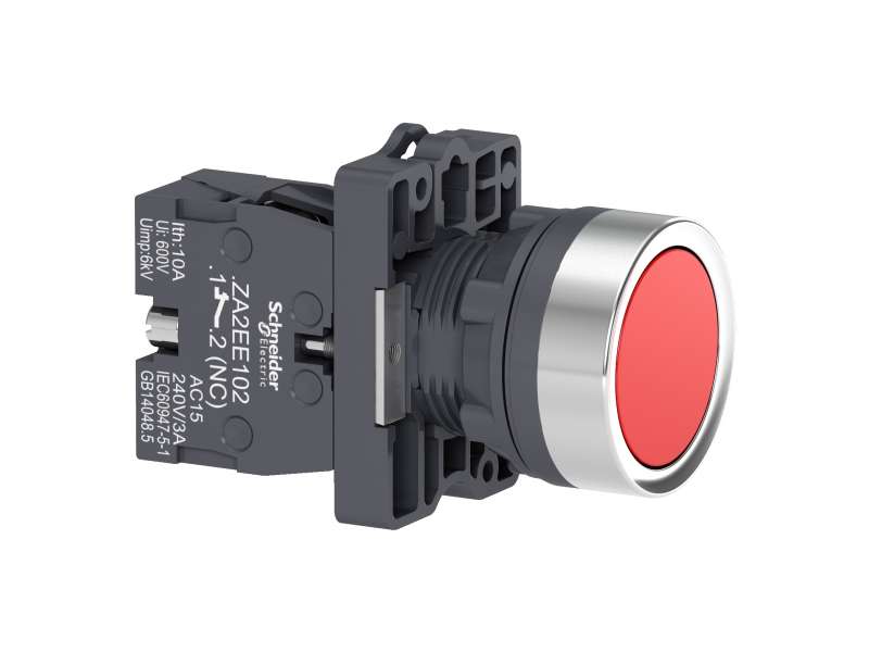 Schneider Electric Okrugli crveni taster Ø 22 - flush spring return - 1NC;XA2EA42