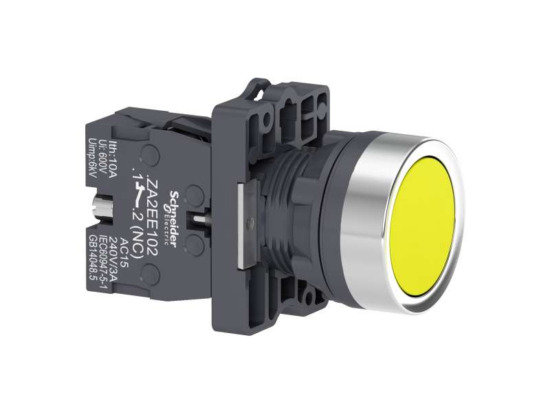 Schneider Electric Okrugli žuti taster Ø 22 - flush spring return - 1NO;XA2EA51