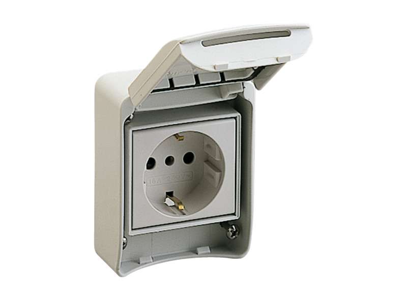 Schneider Electric PratiKa utičnica - siva - 2P + E - 10/16 A - 250 V - šuko - IP65 - nadgradna ; 81141