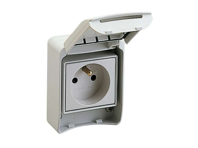 Schneider Electric PratiKa utičnica - siva- 2P + E - 10/16A - 250V - fr. standard- IP65 - nadgradna ; 81140