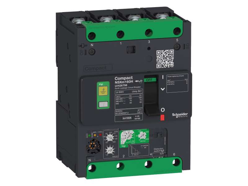 Schneider Electric Prekidač Compact NSXm H (70 kA na 415 VAC), 4P, 25 A Micrologic Vigi 4.1 zaštitna jedinica, kompresione stopice i priključci za