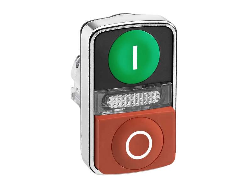 Schneider Electric Zeleni udubljeni/crveni izbočeni svetleći dvostruki taster Ø22 sa oznakama;ZB4BW7L3741